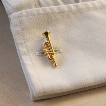 Trumpet Gold Cufflinks Gift For Musicians 316 L Stainless Steel, 4 of 5
