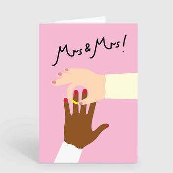 Mrs And Mrs Mixed Race Lesbian Wedding Engagement Card, 2 of 2