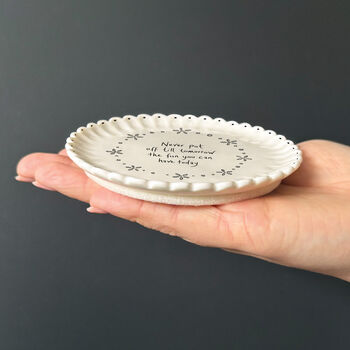 East Of India Scallop Coaster – Never Put Off Till Tomorrow, 2 of 4