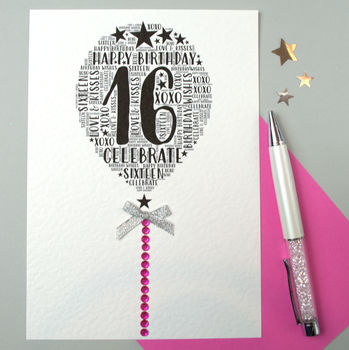 16th Happy Birthday Balloon Sparkle Card, 12 of 12