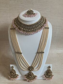 Indian Antique Pink Gold Plated Pearl Set, 7 of 11