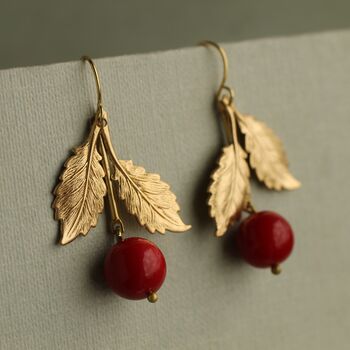 Vintage Brass Cherry Earrings, 6 of 10