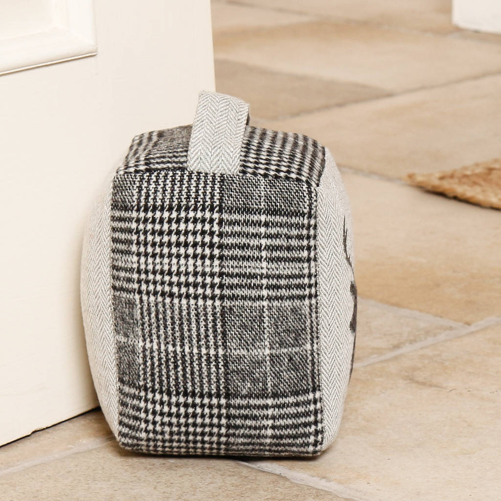 personalised highland tartan grey stag fabric door stop by dibor