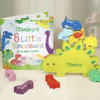 Personalised Dinosaur Book And Stacking Toy Gift, 2 of 9