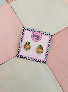 Avocado Glitter Resin Studs / Brunch Accessories / Cute Statement Jewellery / Handmade Accessories, 2 of 5