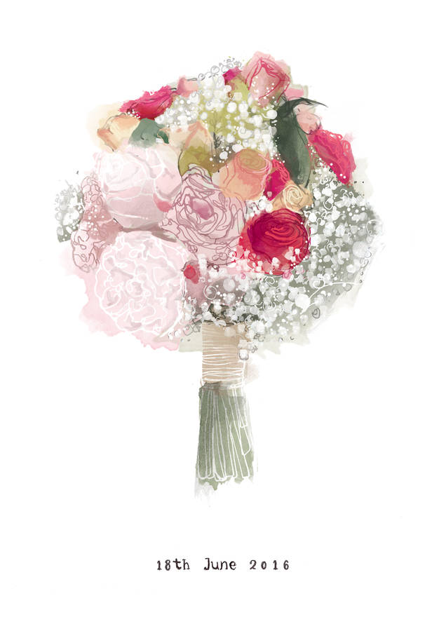 Wedding Bouquet Illustration personalised bridal wedding bouquet illustrated print by Wedding Bouquet Illustration personalised bridal wedding bouquet illustrated print by
