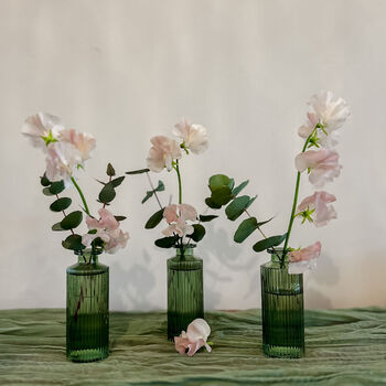 Three Pressed Glass Bottle Vases Amelie Green, 3 of 6