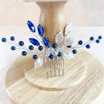 Silver Leaf And Blue Pearl Hair Comb, 5 of 8