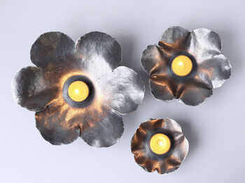 Botanical Flower Candle Bowls. Hand Forged Iron Candle Holders, Limited Edition, 5 of 8