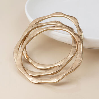 Set Of Three Gold Plated Wave Edge Bangle Bracelet Stack, 2 of 5