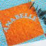 Vibrant Orange Blue Personalised Patchwork Blanket, thumbnail 7 of 12