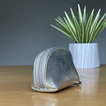 Leather Coin Purse In Metallic Silver, 2 of 2