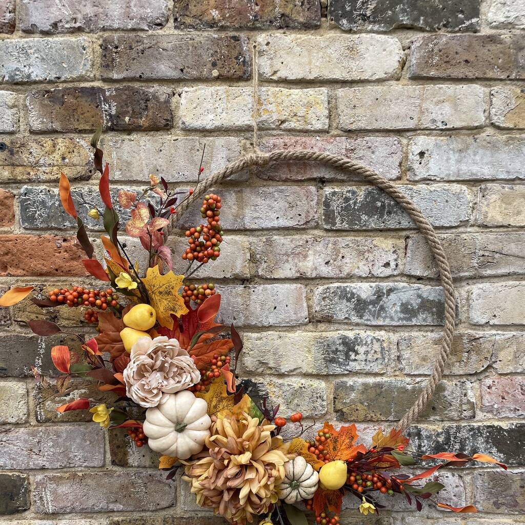 Large Autumn Jute Rope Wreath With Pumpkins By The Woodland Home