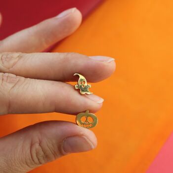 Halloween Pumpkin And Ghost Gold Earrings, 5 of 6