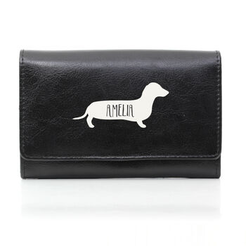Personalised Leather Sausage Dog Black Purse, 2 of 2