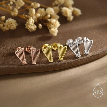Sterling Silver Harp Stud Earrings, 7 of 12