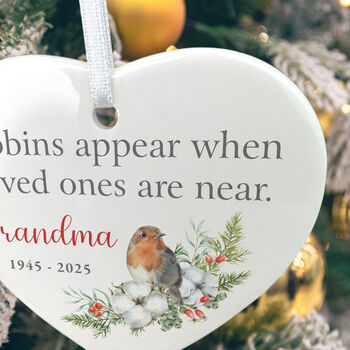 Robins Appear Ceramic Heart Hanging Decoration Bauble + Gift Box, 6 of 7