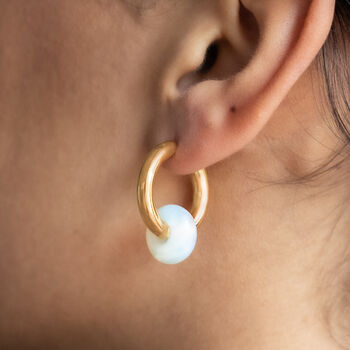 Chunky Gold Opal Donut Hoop Earrings Non Tarnish, 3 of 5