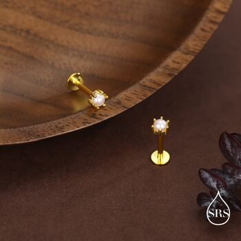 Sterling Silver Genuine Freshwater Pearl 16 G Flat Back Stud Earrings, 4 of 12