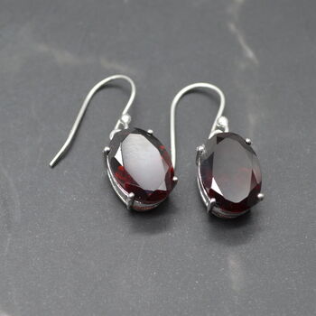 Garnet Earrings: Dangle Drop, Oval, Red Gemstone, January Birthstone, 3 of 8