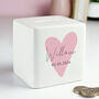 Personalised Pink Heart Ceramic Square Money Box, thumbnail 3 of 6