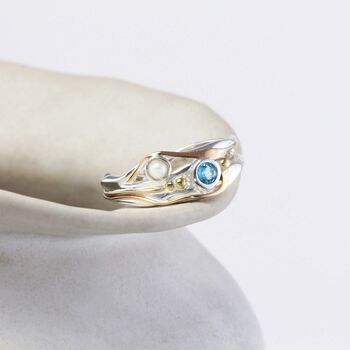 Sterling Silver Pearl And Blue Topaz Ring, 4 of 8