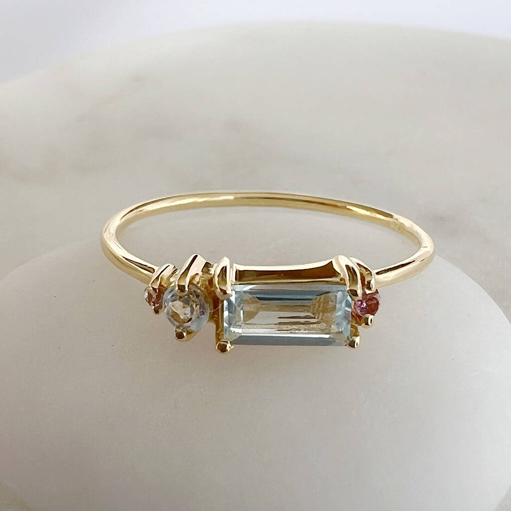 Luella Asymmetrical Blue Topaz And Tourmaline Ring, 1 of 7