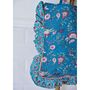 Block Printed Blue And Pink Floral Quilted Ruffle Tote Bag, thumbnail 2 of 4