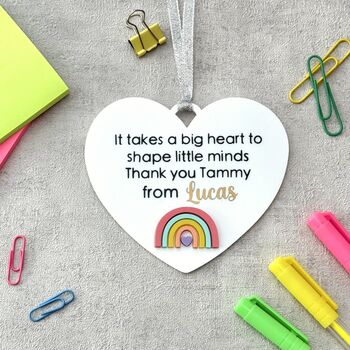 Teacher Thank You Gift, Personalised Heart With Rainbow Keepsake, 8 of 10
