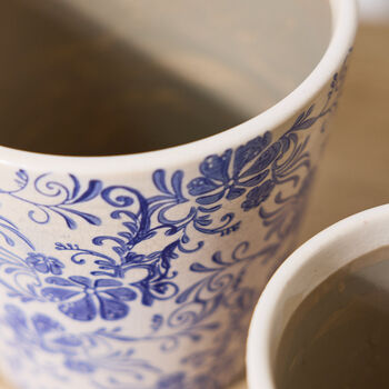 Set Of Two Floral Blue Grecian Planters, 3 of 4