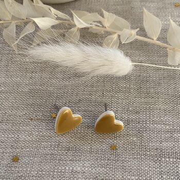 Mustard Yellow Heart Stud Earring, 7 of 8