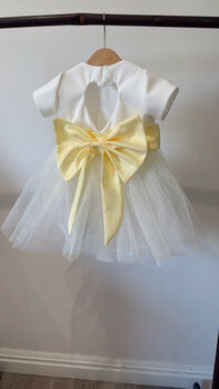Cap Sleeve Flower Girl Tutu Dress With Heart Back And Large Satin Bow – Wedding And Special Occasion Dress For Girls, 3 of 10
