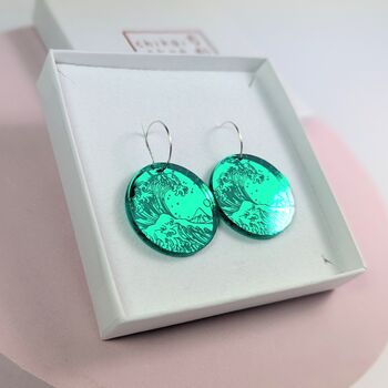 Hokusai The Great Wave Hoop Earrings, Japan Art Lover, 4 of 7
