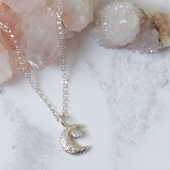 Crescent Moon Silver Moonstone Necklace, 2 of 10