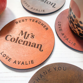 Personalised Favourite Teacher Leather Coaster Gift, 5 of 6