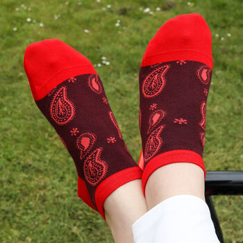 Paisley Burgundy And Organic Sport Red Women Ankle Socks, 6 of 11