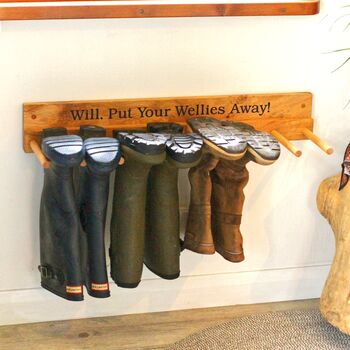 Engraved Oak Welly Boot Rack, 2 of 12