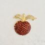 Vintage 1960s Gold Plated Red Crystal Apple Brooch, thumbnail 3 of 8