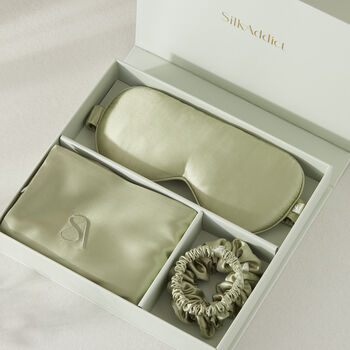 Silk Addict 100% Mulberry Silk Olive Green Gift Set, 4 of 7