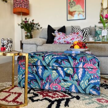 Coffee Table Footstool With Storage In Botanical Velvet, 2 of 4