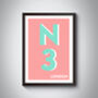 N3 Finchley London Typography Postcode Print, thumbnail 9 of 10