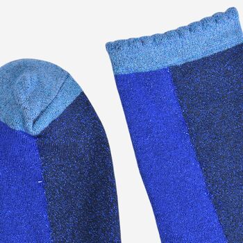 Women's Glitter Socks Navy Blue Colour Block, 4 of 5