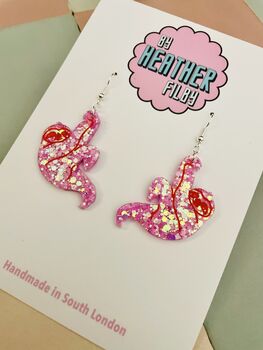 Pink Sloth Glitter Resin Earrings, 3 of 4
