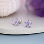 Amethyst Purple Cz Flower Barbell Earrings, thumbnail 1 of 12