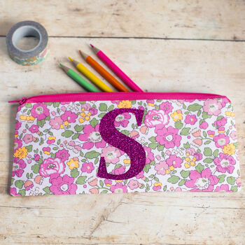 Pink Floral Liberty Fabric Pencil Case With Initial, 2 of 3