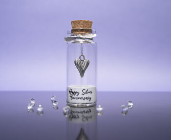 Personalised 25th Silver Colour Heart Anniversary Mini Bottle Gift, 2 of 3
