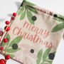 Pink/Green Mistletoe Organic Cotton Christmas Pouch, thumbnail 4 of 7