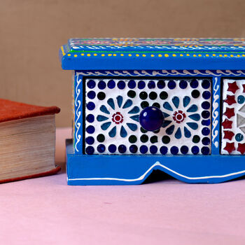 Three Drawer Blue Mosaic Wooden Spice Box, 6 of 6
