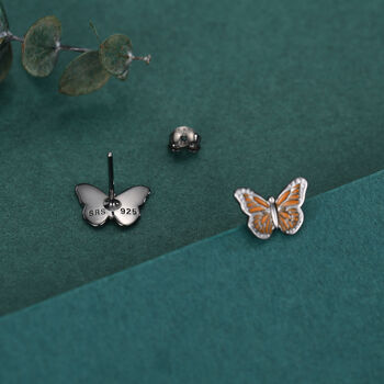 Sterling Silver Monarch Butterfly Stud Earrings, 5 of 11