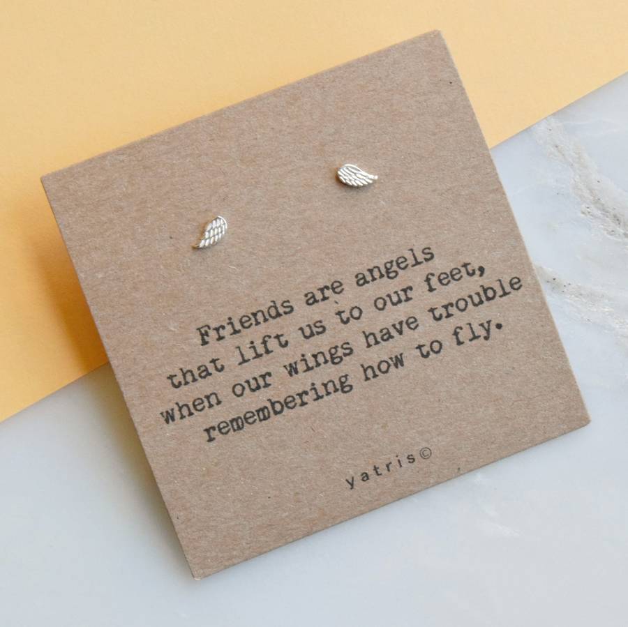 personalised 'friends are angels' silver wing earrings by yatris ...